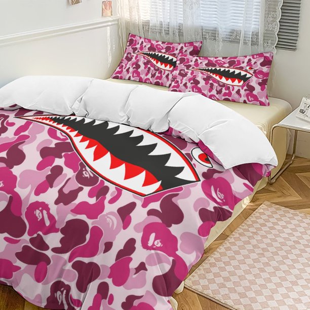 Dark Pale Pink Bape Shake Camo Comforter Set Soft 3 Pcs Twin Bedding Sets Thicken for All Season