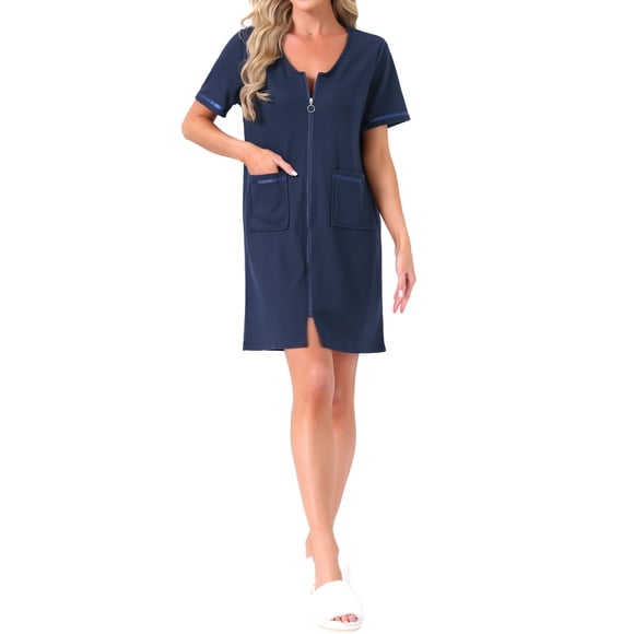 INSPIRE CHIC Batas con Cremallera Zip Up Hosecoat con Bolsillos para Mujeres en Tela Suave y Ligera Perfecta para Descansar S Azul