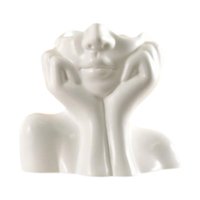 Bothyi - Jarrón De Cerámica De Media Cara, Estilo Rústico, Para Estantería, Estilo Minimalista, Con Flores Blancas.