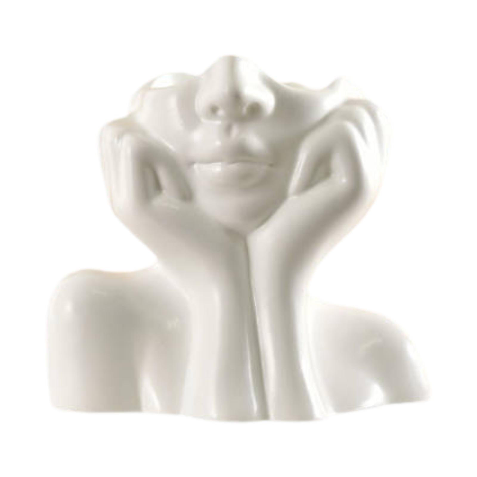 Bothyi - Jarrón De Cerámica De Media Cara, Estilo Rústico, Para Estantería, Estilo Minimalista, Con Flores Blancas.