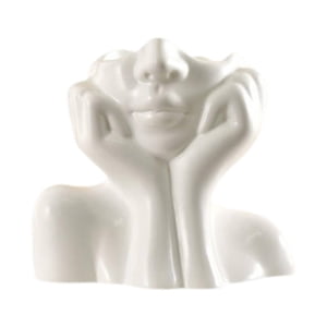 Bothyi - Jarrón De Cerámica De Media Cara, Estilo Rústico, Para Estantería, Estilo Minimalista, Con Flores Blancas.