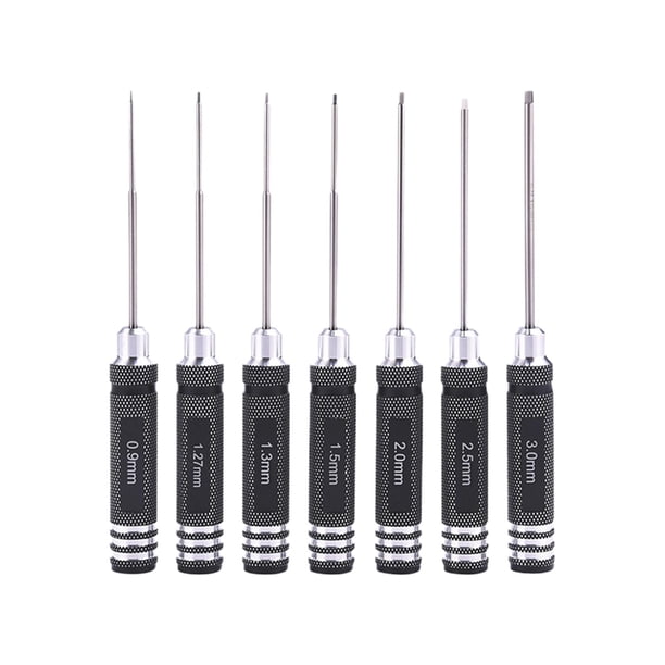 Juego de 7 destornilladores hexagonales RC de 0,9 mm, 1,27 mm, 1,3 mm, 1,5 mm, 2,0 mm, 2,5 mm, 3,0 mm, juego de herramientas manuales con llave Allen,
