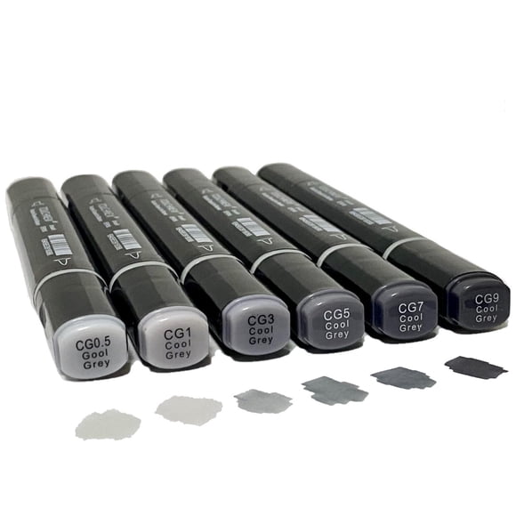 Marcadores Arhomet Pack de 6 gris de punta dual a base de alcohol