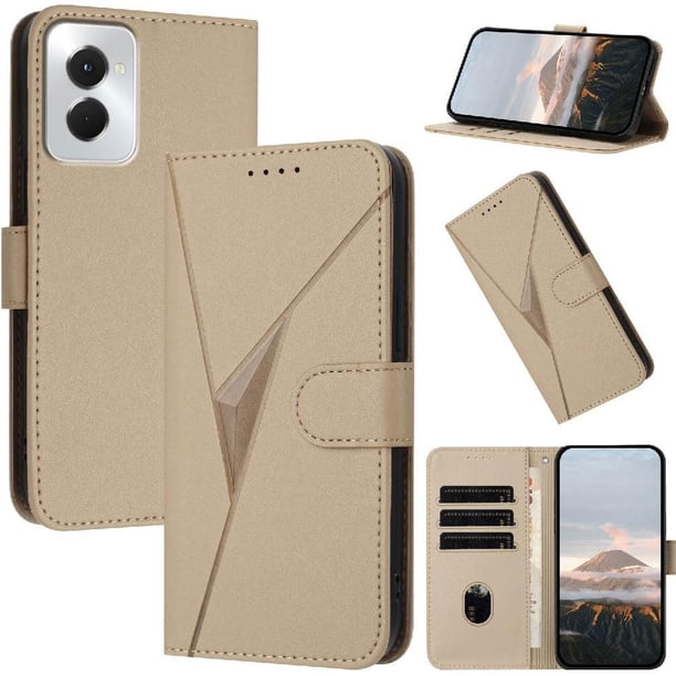 Funda Cartera Fibra de Carbono para Motorola MOTO G POWER 2024 con Soporte y Cierre Magnético Oro