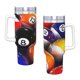 thumbnail image 4 of Billar Vaso aislado de acero inoxidable con asa, diseño temático, regalo para familia, amigos y fans; incluye pajita y encaja en el portavasos estándar, 40 oz, 4 of 6