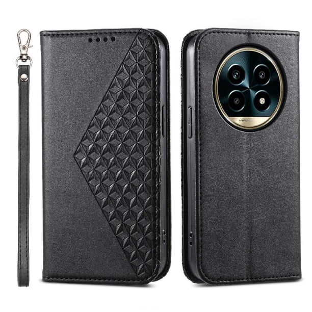 Funda Flip FOXDOCK para Realme 13 Pro Plus 5G , Estilo Billetera con Diseño Rombo, Correa de Mano y Soporte, Uso Diario