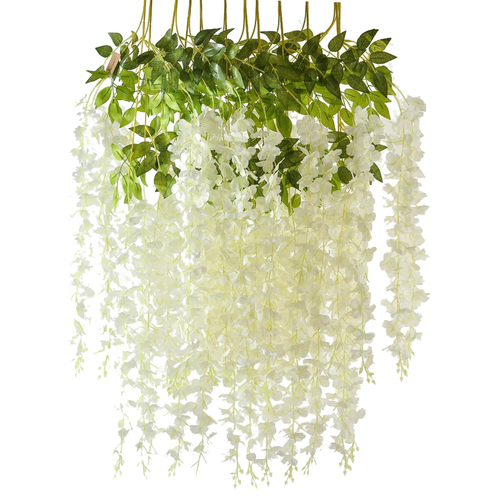 Magideal - 12 Piezas De Guirnaldas De Glicinas Artificiales, Cadena De Flores, Plantas De Hiedra, , Vid, Ratta, Seda Para Fiestas, Decoraciones De Jardín Blanco