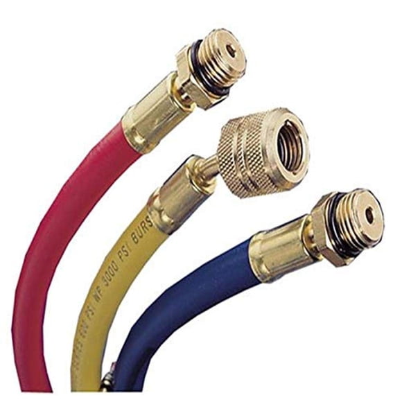Manguera Mastercool 84722 amarilla de 72 pulgadas con válvula de cierre R134a