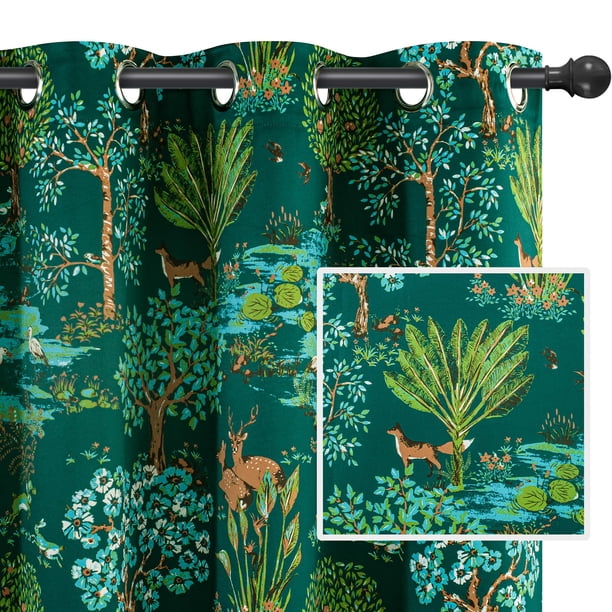 Cortinas DriftAway con estampado floral verde para dormitorio, 132 x 213 cm, 2 paneles