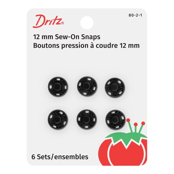 Sew-On Snaps Dritz 80-2-1, tamaño 2, negro, latón, 6 unidades