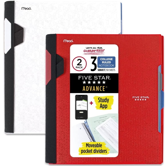 Cuadernos Five Star Advance 3 Subject College Ruled, paquete de 2
