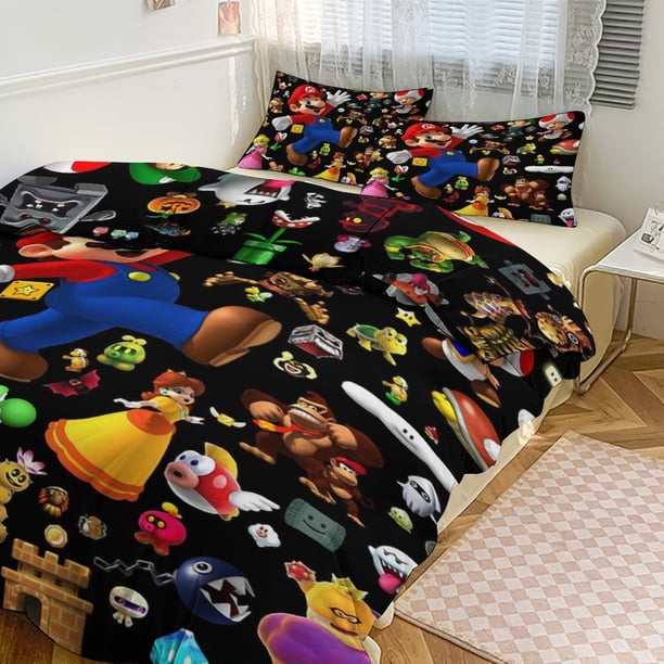 Mario Print Bedding Set Pattern Duvet Cove Set 3 Pieces 1 Quilt Cover And 2 Pillowcases for Women Men Teens