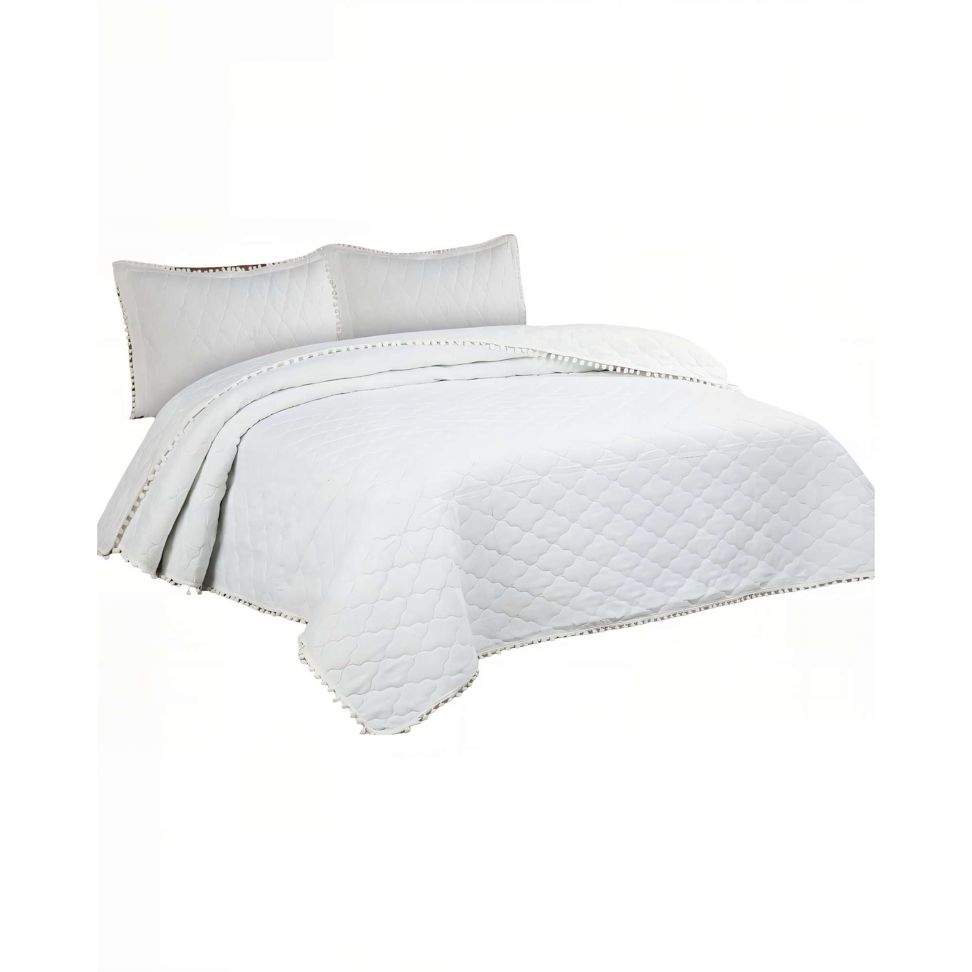 Genérico - Cubrecamas Con Bordes De Pompon King Color Blanco