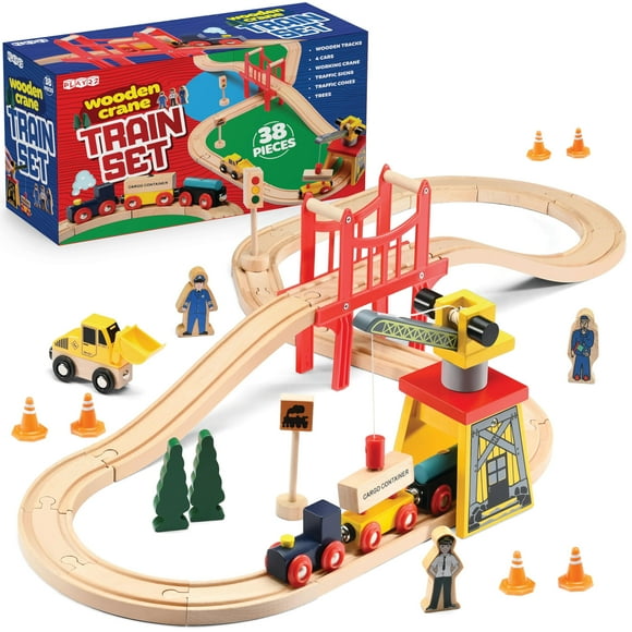 Juego de trenes de madera Play22 de 38 piezas para niños de 2 a 4 años