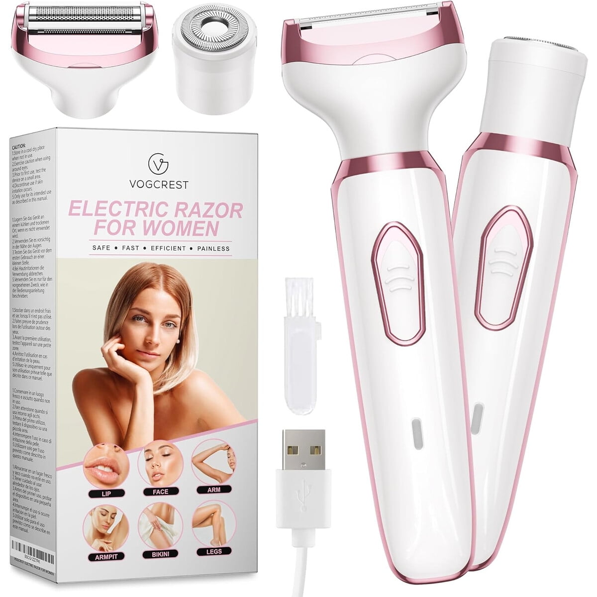 Afeitadora Elactrica Vogcrest 2 En 1 Recargable Usb Mujer Facial Corporal