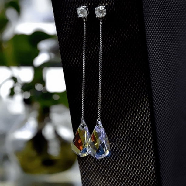1pair Elegant Long Teardrop Zircon Dangle Earrings - 925 Silver Plated Anniversary Gift for Women and Girls - Perfect for Valentine's Day and Holiday Gifting