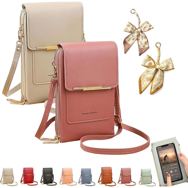 Bolso bandolera mujer pantalla táctil cuero RFID cartera cruzada antirrobo correa hombro
