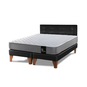 Latam Home - Cama Europea Zen Best Tela Pu Negro 2Pza + Respaldo