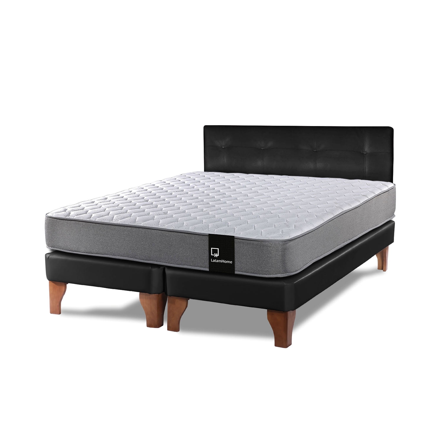 Latam Home - Cama Europea Zen Best 2 Plazas Colchon Resortes Base Dividida + Respaldo Pu Negro