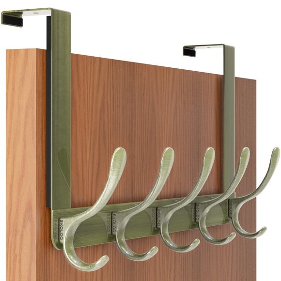 Colgador de puerta SKOLOO para colocar sobre la puerta, 5 ganchos, bronce