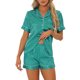 thumbnail image 1 of INSPIRE CHIC Conjunto de Pijama de Manga Corta para Mujer con Ribete en Contraste Regreso a Clases Suave Conjunto de Pijama con Botones y Cuello en V para Primavera Verano M Azul a Rayas, 1 of 6
