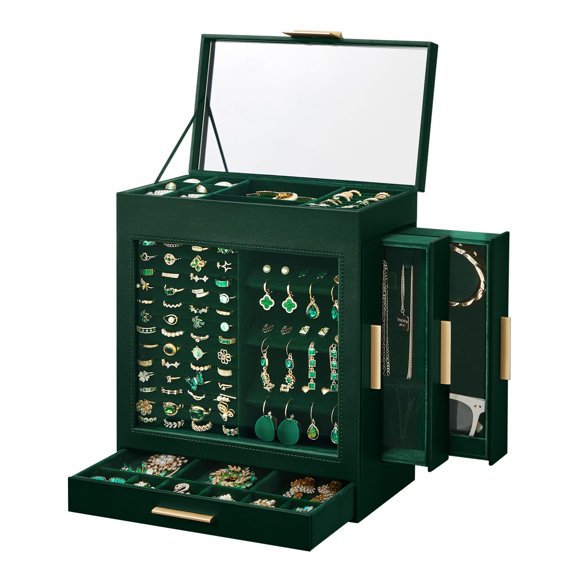 Joyero SONGMICS de 5 capas con 3 cajones laterales, color verde bosque