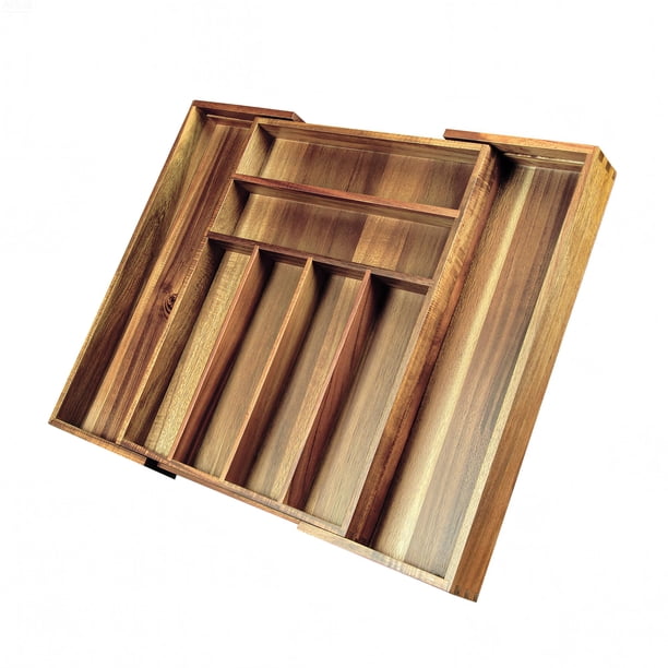 CADDY KITEISCAT organizador expandible de cubiertos de madera de acacia con 8 compartimentos