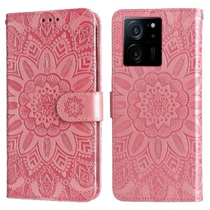 Funda Tipo Cartera Foxdock Para Xiaomi 13T , Diseño Girasol En Relieve, Cuero Pu, Cierre Magnético, Soporte Y Tarjetero