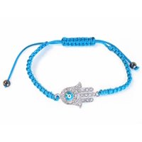 Pulsera De Feng Shui Importada Con Joyas Azules Hamsa Hand