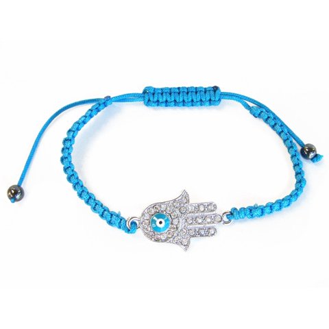 Pulsera De Feng Shui Importada Con Joyas Azules Hamsa Hand