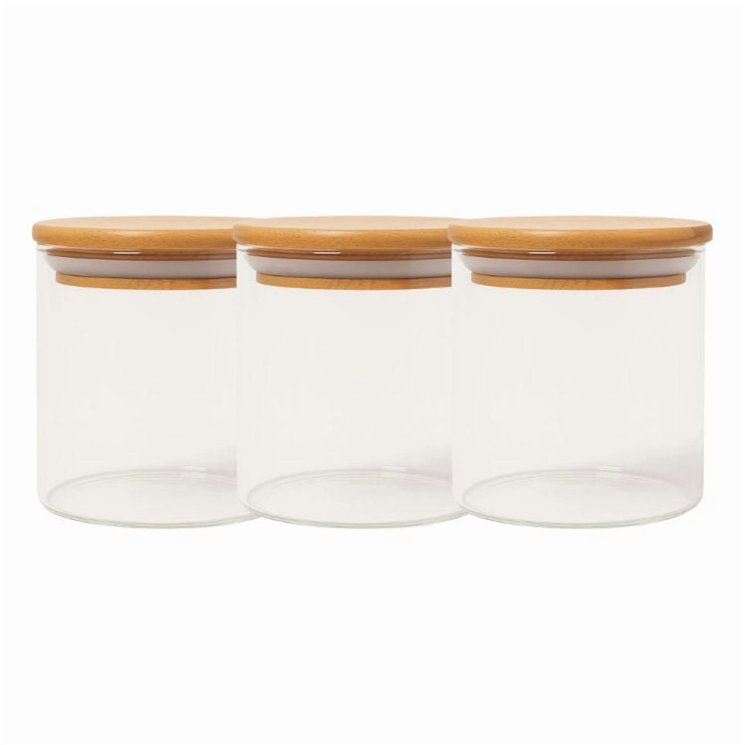 Disparo - Set 3 Frascos Tarro Hermetico 200ml Vidrio 8cm Tapa De Bambú