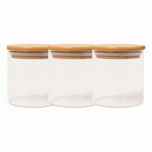 Disparo - Set 3 Frascos Tarro Hermetico 200Ml Vidrio 8Cm Tapa De Bambú