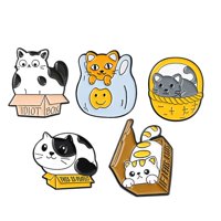 Magideal - 5 Piezas De Dibujos Animados Lindo Gato Broches Alfileres Joyería Aleación Broche Insignia Decorativa Para Sombrero Chaquetas Camisa Mochila
