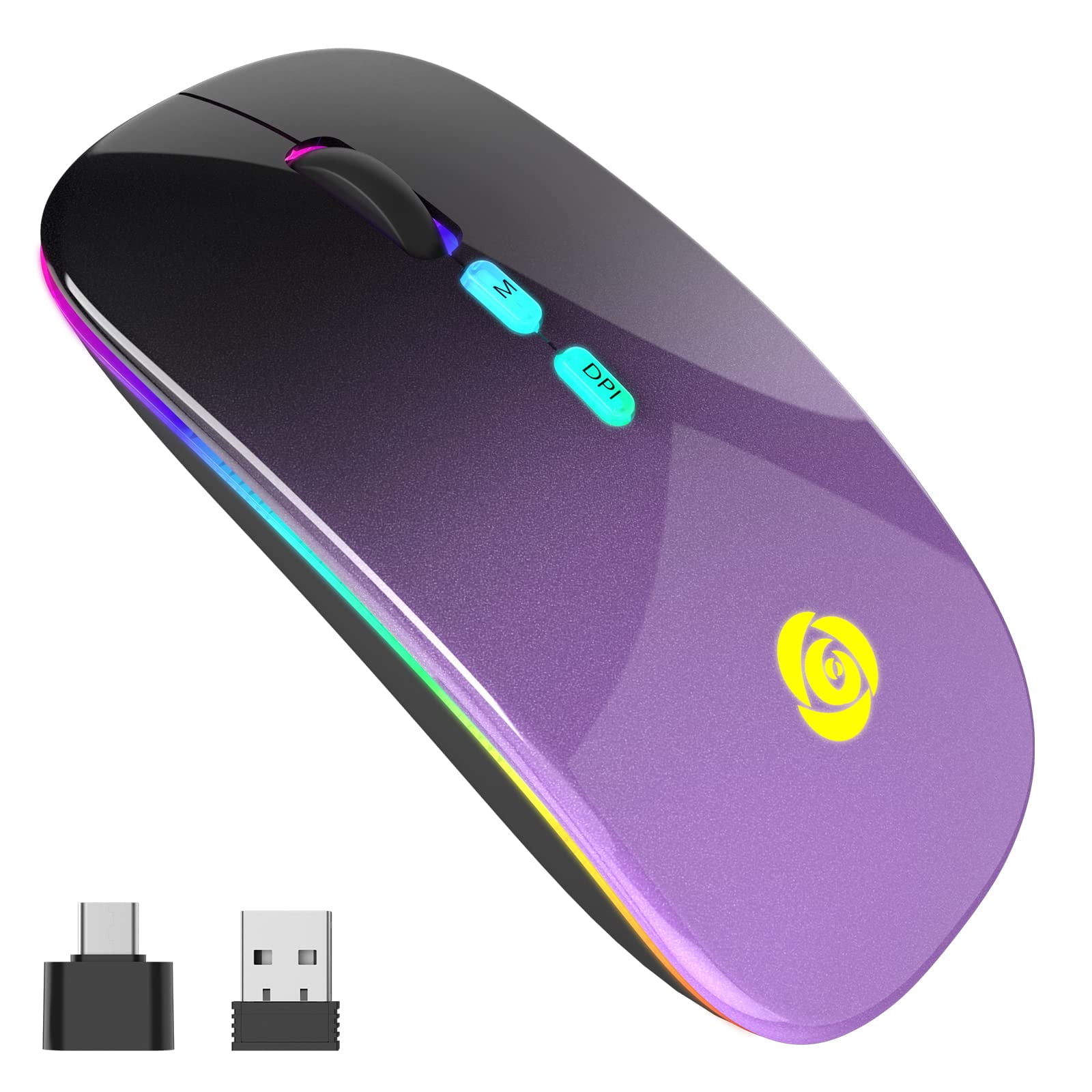 Mouse Cc Store Led Inalámbrico Bluetooth 5.1 Y 2.4 Ghz Negro-morado