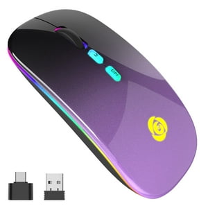 Mouse Cc Store Led Inalámbrico Bluetooth 5.1 Y 2.4 Ghz Negro-Morado