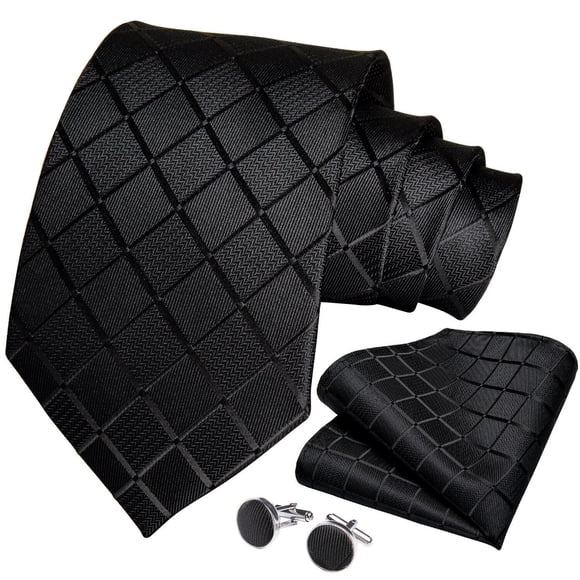 Corbata negra texturada hombre seda con paño y colleras Sangre Negra
