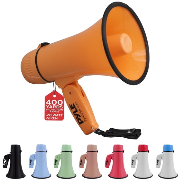 Megáfono Pyle de 20 W con entrada auxiliar y sirena, color naranja