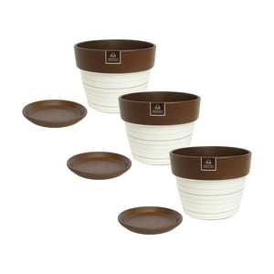Pottery - Set De 3 Maceta Greta 14Cm Blanca Y Sus Platos