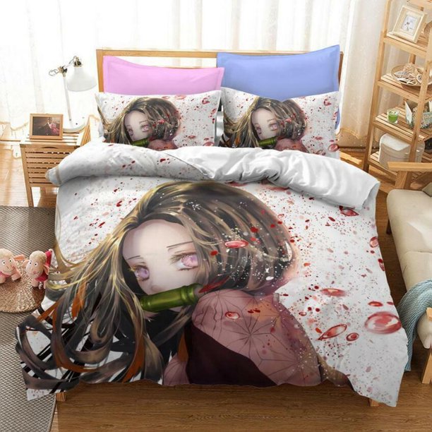 Demon Slayer Animation Boys Quilt Duvet Cover Set Bedspread Bedroom Decor3-Piece Bedding Set (1 Duvet Cover + 2 Pillow Shams)