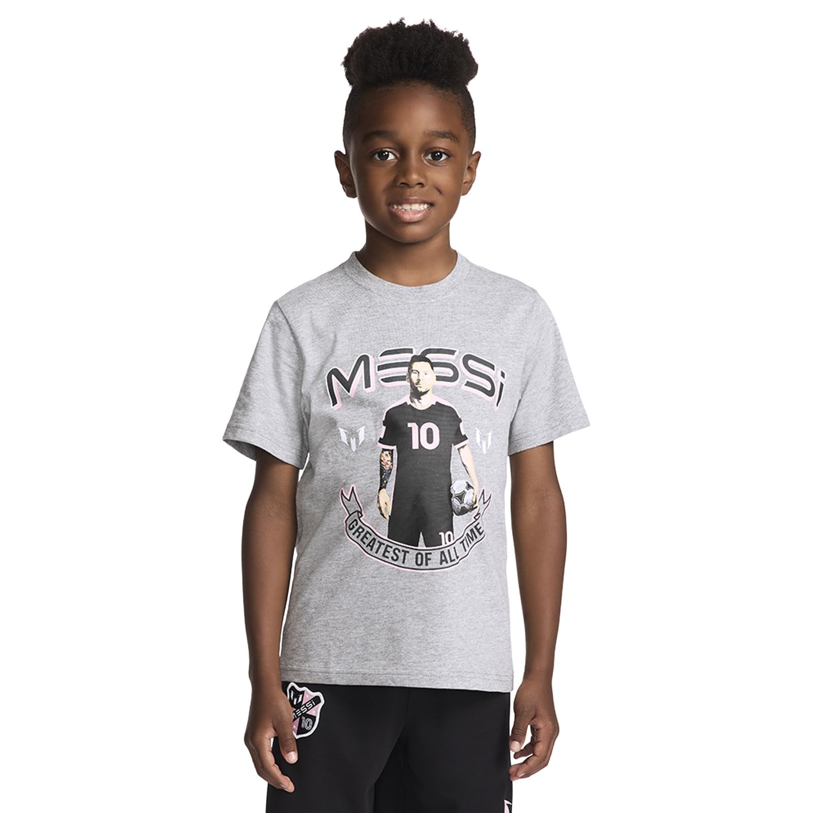 Remera Messi Para Niño, Corte Slim Fit, Estampado Gráfico, Algodón, Gris Jaspeado