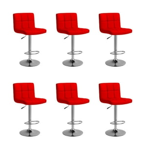 Global Latin Group - Pack 6 Sillas Taburete Tipo Bar Ajustable 60-80Cm Con Respaldo Rojo