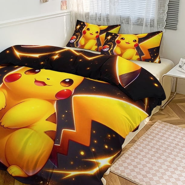 Pik_achu Print Bedding Set Pattern Duvet Cove Set 3 Pieces 1 Quilt Cover And 2 Pillowcases for Women Men Teens