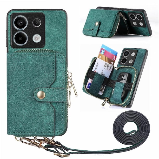 Funda Tipo Cartera con Correa Cruzada para Xiaomi Redmi Note 13 Pro 5G Protección Contra Golpes Verde
