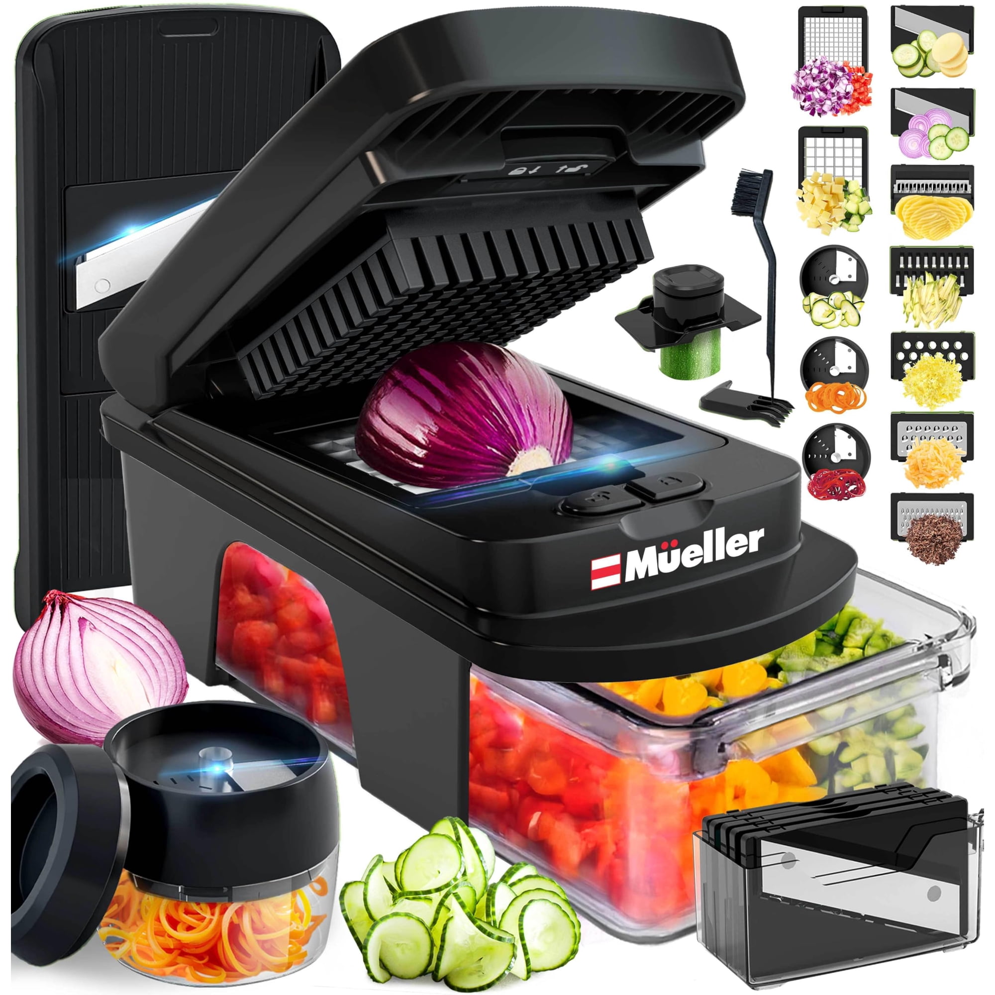 Picadora De Verduras Mueller Ultimate De 12 Cuchillas Con Espiralizador, Color Negro