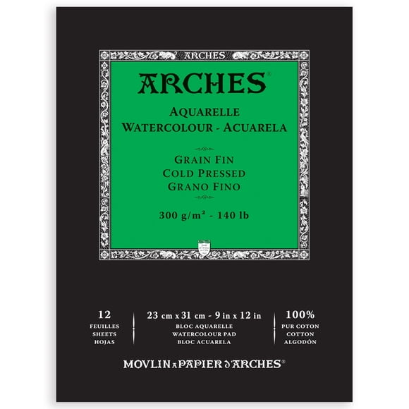 Bloc de acuarela Arches, prensado en frío, 23 x 30 cm, 12 hojas