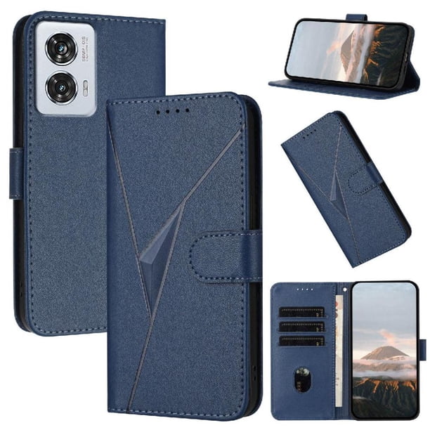 Funda Cartera Fibra de Carbono para Motorola Edge 50 Fusion con Soporte y Cierre Magnético Azul