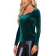 thumbnail image 4 of INSPIRE CHIC Tops de terciopelo para mujer con cuello de corazón elegante de manga larga T-Shirt S Azul Verde, 4 of 6
