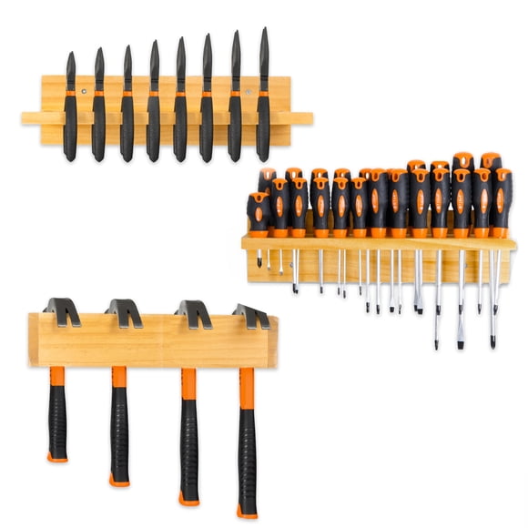 Estante de hierro para destornilladores, martillos y alicates – Organizador de herramientas Iron Forge Tools para montaje en pared, madera