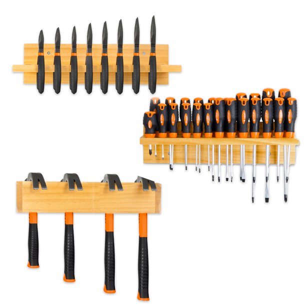 Estante de hierro para destornilladores, martillos y alicates – Organizador de herramientas Iron Forge Tools para montaje en pared, madera