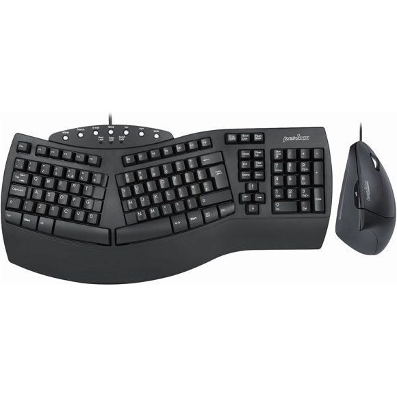 Perixx PERIDUO-512B US, combo de teclado ergonómico con cable y ratón vertical - USB - Negro - Inglés EE. UU.